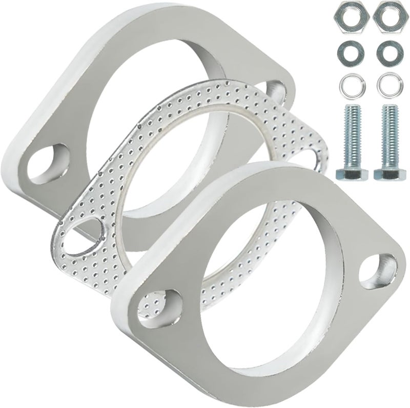 Simnliras Store 2 Bolt 2.25 inch/60mm Exhaust Flange Connection Kit Corrosion Proof Exhaust Flange & Exhaust Gasket Kit with Bolts & Nuts for 60mm Downpipe(2 Pcs Flange) - Image 1